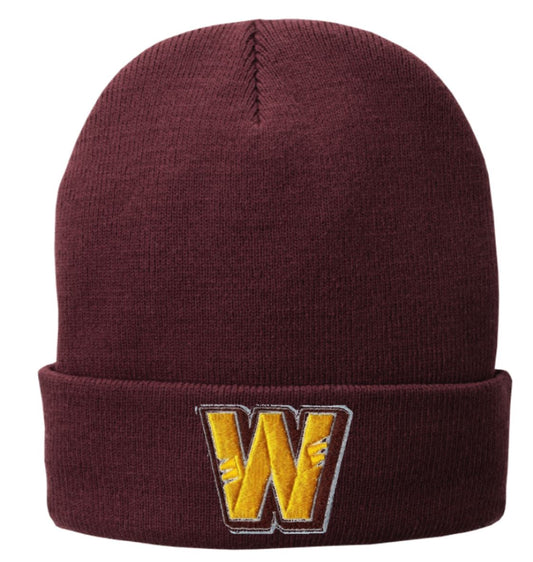 Cuffed Fleece Lined Beanie w/ 3D Embroidered W Patch